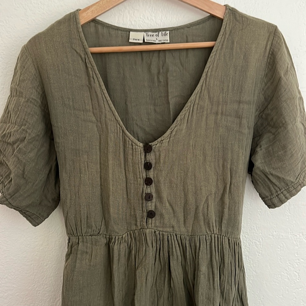 TREE OF LIFE Olive green tie string mini dress 🦋